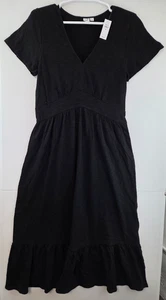 Gap Damen Medium schwarz Flatterärmel V-Ausschnitt Midikleid neu mit Etikett $ 49,99 - Bild 1 von 3