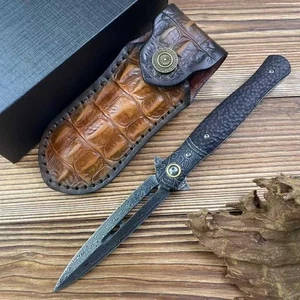 9" Neu Schnellöffnung VG10 Damastklinge Holzgriff Taschenmesser Klappmesser VTF157 - Bild 1 von 9