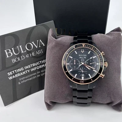 Nuevo Bulova Marine Star 98B302 esfera negra reloj cronógrafo de cuarzo para hombre 45 mm Foto 1 de 4