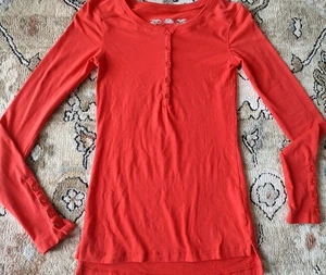 Women's Henley Top Women’s Small 90s Y2K Slim Fit Button Up Sleeve Coral Preppy - Picture 1 of 10