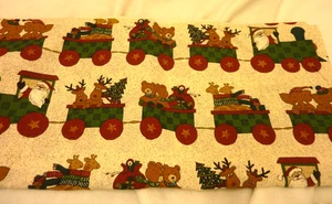 CHRISTMAS TRAIN COTTON BLEND FABRIC REMNANT 44" W X 73" L - Picture 1 of 5