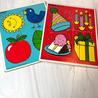 VTG Fisher Price Childs Wood Puzzle HAPPY BIRTHDAY! & COLORS I SEE 180-11 180-03 - Image 1 of 4