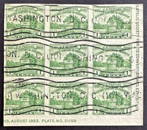 US 1933 Scott # 730a Used Corner Block of 9 Washington DC Postmark Fort Dearborn - Picture 1 of 2