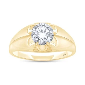 3 Ct Round Cut G-H VS-SI Diamond Solitaire Men's Ring in 14K YG Lab Grown - Picture 1 of 9