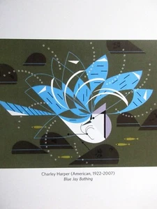Charley Harper- BLUE JAY BATHING Calendar Page Art Print 5.5"X 8.25"  - Picture 1 of 3