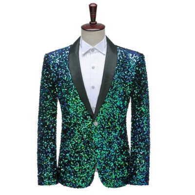 Hombres Blazer de Lentejuelas Traje de Un Botón Boda Chaqueta Brillante Cena Baile de graduación Fiesta Traje Foto 1 de 4