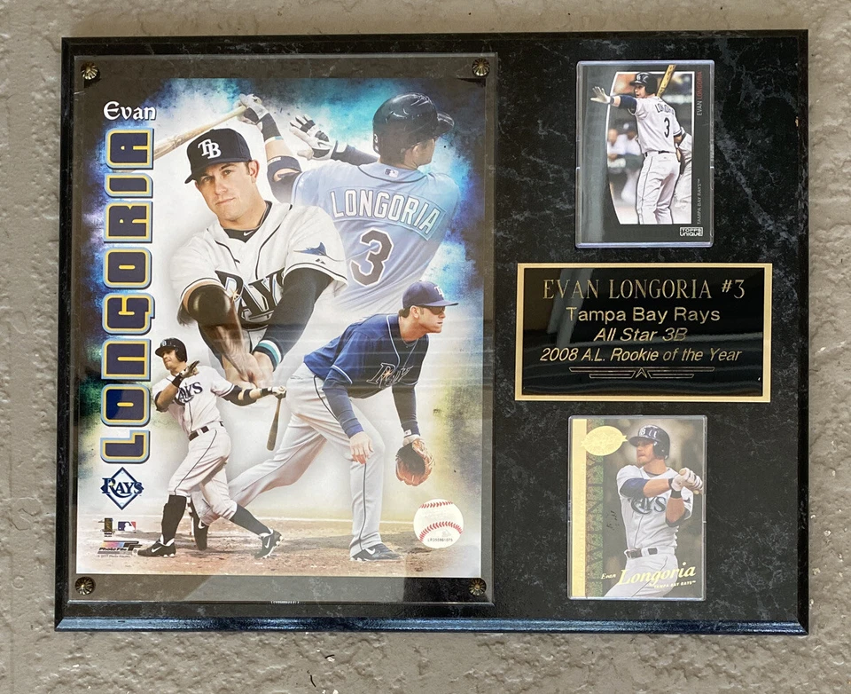 Foto y tarjetas enmarcadas con placa de béisbol MLB Evan Longoria Tampa Bay Rays Foto 1 de 3