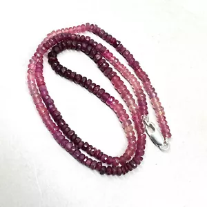 18" Natural Ruby Necklace 3-4mm Shaded Facetted Beads 925 Silver Clasp - Picture 1 of 10