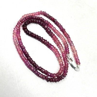 18" Natural Ruby Necklace 3-4mm Shaded Facetted Beads 925 Silver Clasp - Image 1 of 4