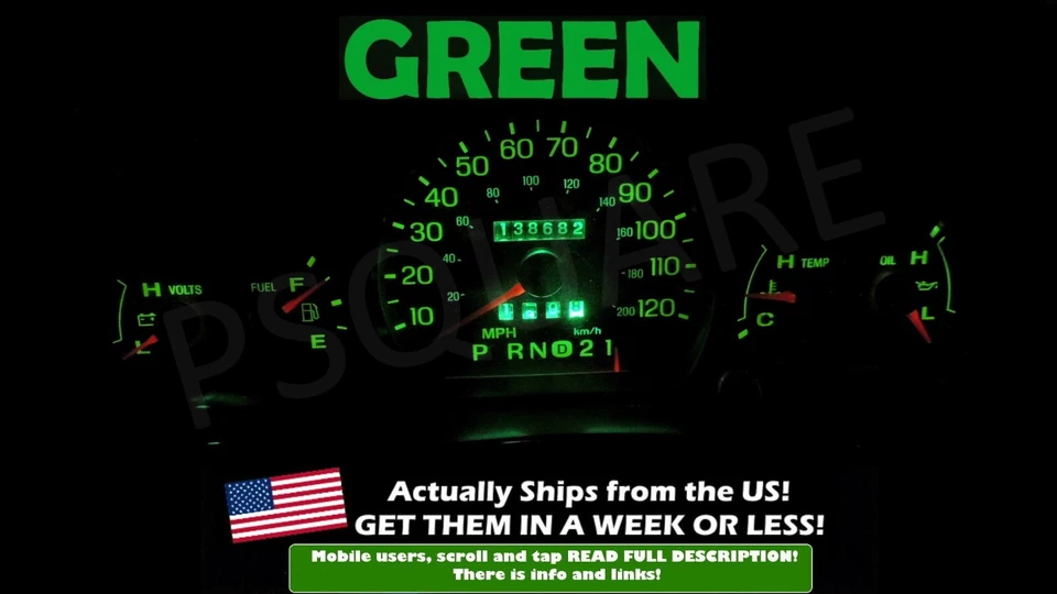 速度表 Speedo LED 仪表板灯泡套件绿色适用于 Mercury Grand Marquis 2003 2005 — 第 1/2 张图片