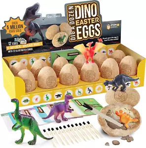 Kit de huevos de dinosaurio Easter Dig a Dozen para niños - Juguetes de dinosaurio regalo 3-12 años,, - Imagen 1 de 12