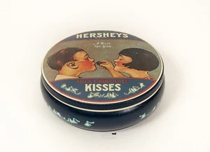 Hershey's A Kiss For You Metal Tin 1982 England 5" round Milk Chocolate Kisses - Picture 1 of 7