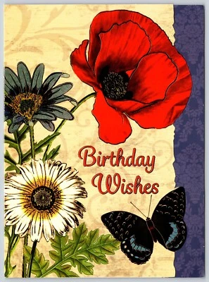 Greeting Card Birthday Wishes Red Poppy Motif Samantha Chase Meyers Envelope - Image 1 of 4