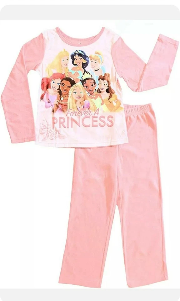 GIRL'S SIZE 4-5 DISNEY PRINCESS LONG SLEEVE FLANNEL 2 PIECE PAJAMA SET