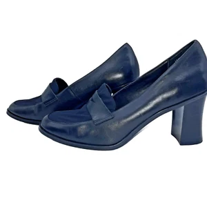 BASS black pumps block heel classic penny loafer size 9M Leather/fabric - Picture 1 of 8