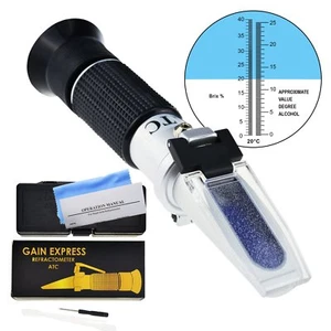Wine Alcohol Refractometer ATC Dual Scale Measure Meter 0-25% Brix 0-40% VOL - Picture 1 of 9