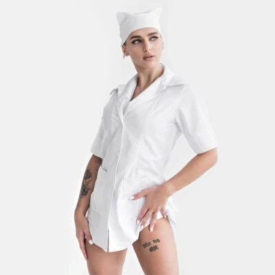 Vintage Nurse Uniform Apron Retro Cosplay Costume Dress - Image 1 of 4