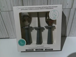 Grabease Baby and Toddler Self-Feeding Utensils Spoon Fork Knife Set GRAY - Picture 1 of 3