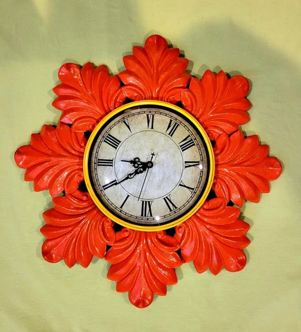 Cool Orange Retro Style Metal 13" Wall Clock, Battery, Nice-Works Great Cover