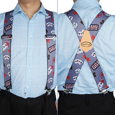 Tirantes de alta resistencia para hombre X espalda clip de metal 2" ancho tirantes de trabajo póker llamas papá Foto 1 de 4