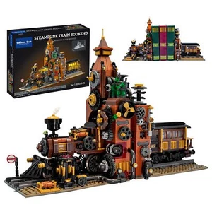 Steampunk Train Bookend Building Block Set, Creative Bookend and Bricks Build... - Picture 1 of 7