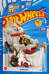 Hot Wheels Neu für 2025 Celebration Racers Serie #234 Feline Lucky weiß mit 5 SP - Bild 1 von 2