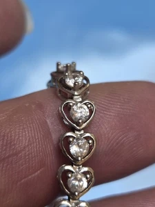VINTAGE HEART ZIRCONIA STERLING SILVER 925 TENNIS BRACELET 7.5" STACK RETRO - Picture 1 of 13