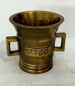 VTG Brass Mortar Apothecary Pharmacy Medicine Stamped J760. APJP. W/Handles - Picture 1 of 11