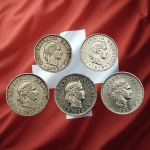 Lot of 5 Switzerland 5 & 10 Rappen Coins - Mixed Dates - Combined Ship - Picture 1 of 2