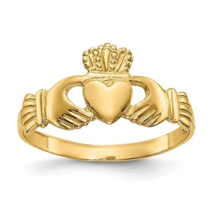 Anello donna in oro giallo 14 kt massiccio leggero Claddagh - Foto 1 di 5