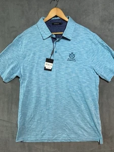NWT Bugatchi Shirt Mens XL Blue Short Sleeve Polo Embroidered Boca Raton Golf - Picture 1 of 10