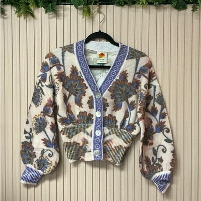 Cárdigan FARM Rio Ainika Floral Mezcla Lana Natural Para Mujer’s XS  Foto 1 de 4