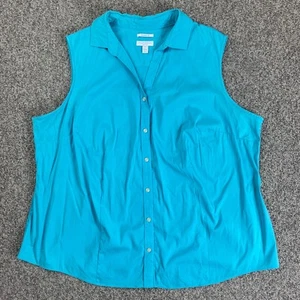 Charter Club Top Womens 24W Blue Tailored Fit Sleeveless Collar Button Up - Picture 1 of 11