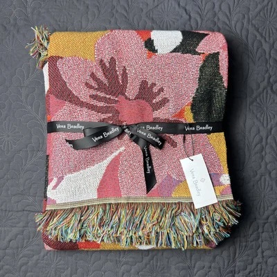 Cobertor de tecido Vera Bradley rosa floral 66 x 50 novo com etiquetas decoração para casa presente casa de campo - Imagem 1 de 4