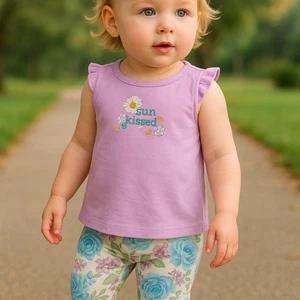 Top Carter's Bambina Tg 3 Mo Lavanda Svolazzante Manica Sole Baciato Pesce Fiori NUOVO - Foto 1 di 7