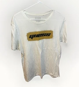 Vintage Guess Jeans USA Single Stitch Graphic Design T-shirt White Gold Size L - Picture 1 of 3