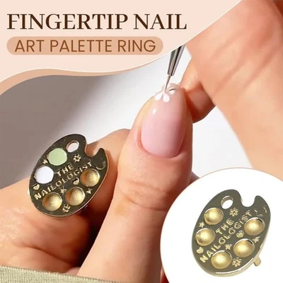 5Pcs Gold Finger Fingertip Fingertip Manicure Palette Ring  Nail Polish Palette - Image 1 of 4
