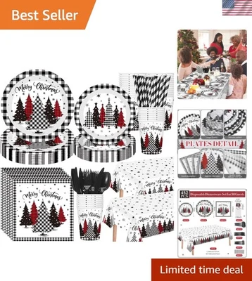 452 件装圣诞树派对用品 50 件,黑色水牛格子格子 Chr... — 第 1/4 张图片