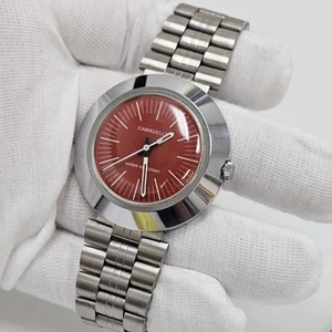 Rare Vintage 1973 Caravelle Red Dial UFO Men's Mechanical Wristwatch Steel Runs - Picture 1 of 13