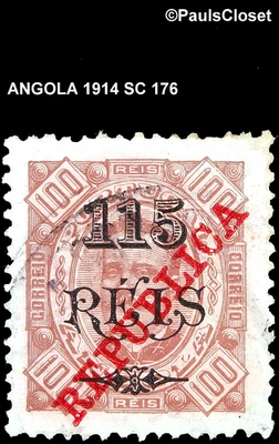 АНГОЛА 1914 SC 176 OP 115r на KING CARLOS 100r б/у VF - Изображение 1 из 2