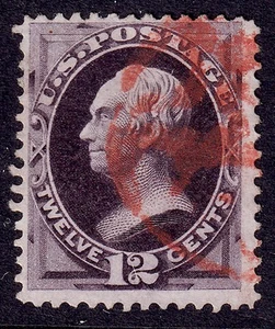 US Scott 162, 1874 Clay, 12c blackish violet, VERY FINE USED *Red Cancel* - Picture 1 of 1