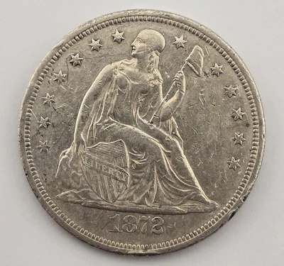 Moneda de dólar de plata libertad sentada 1872 P rara de Estados Unidos detalles Xf Philadelphia Mint Foto 1 de 2