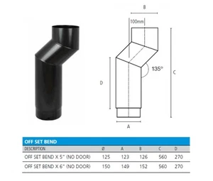 Offset flue pipe Bend Vitreous 5" or 6 inch satin Matt Black for wood burners - Picture 1 of 2