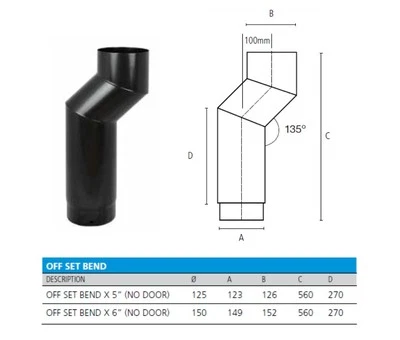Offset flue pipe Bend Vitreous 5" or 6 inch satin Matt Black for wood burners - Image 1 of 2