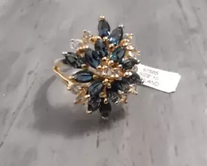 PalmBeach Jewelry Sapphire Blue & White Crystal Floral Cluster Ring Size 10 - Picture 1 of 6