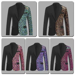 Hombres Asimétrico Lentejuelas Traje Blazer Cena Baile de graduación Vestido Chaqueta Showman Disfraz - Imagen 1 de 17
