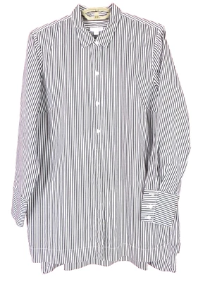 J JILL Women Lightweight Cotton Silk Long Blouse Charcoal Black White Striped M - Image 1 of 4