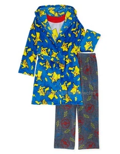 NWT Pokemon 3 Piece Robe & Pajama Set Size 4 6 Boys Hood Bathrobe Shirt Pant NEW - Picture 1 of 3