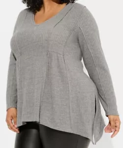 Torrid Women’s Plus Size 3 3X 22-24 Waffle V-Neck Long Sleeve Sharkbite Top Gray - Picture 1 of 11