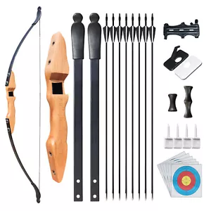52'' Archery Recurve Bow 40LBS Hunting Arrows Set Wooden Bow for Adults Beginner - Picture 1 of 14